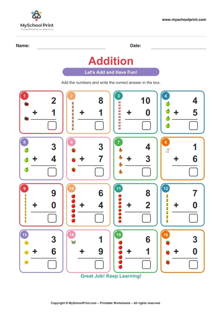 Kindergarten addition worksheet 05