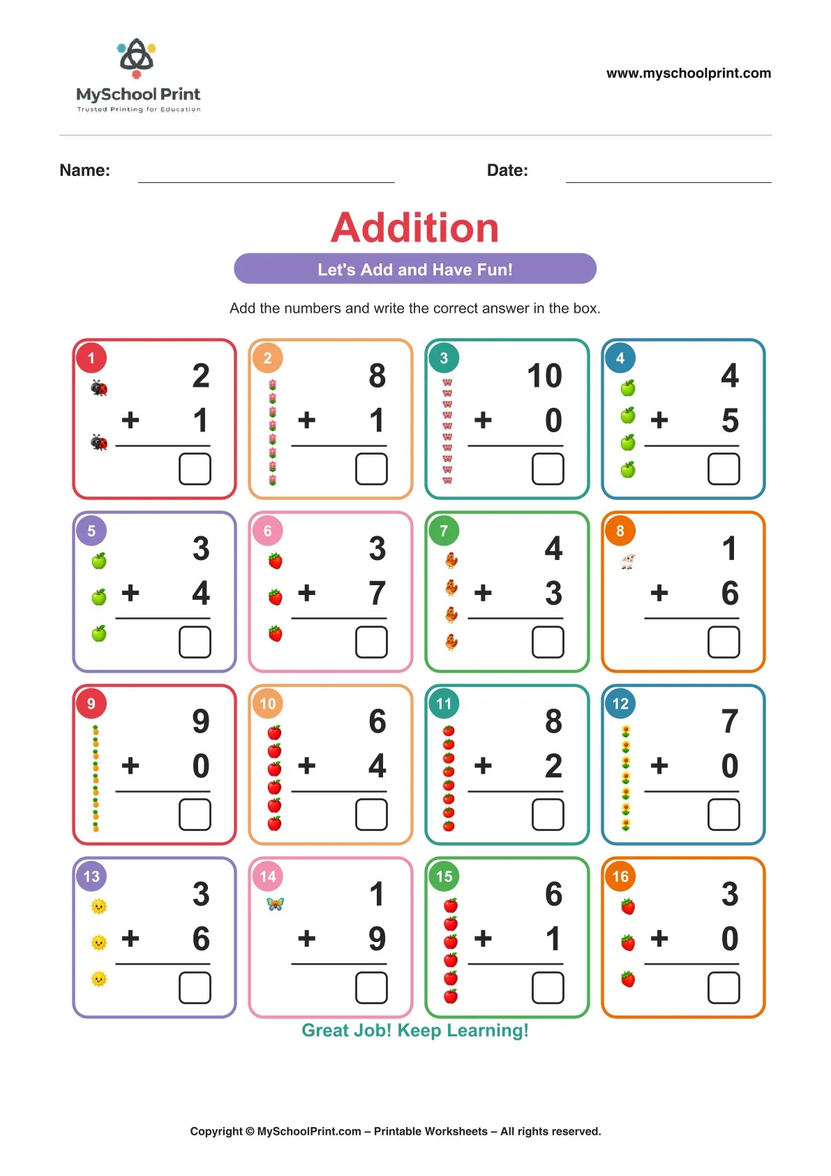 Kindergarten addition worksheet 05