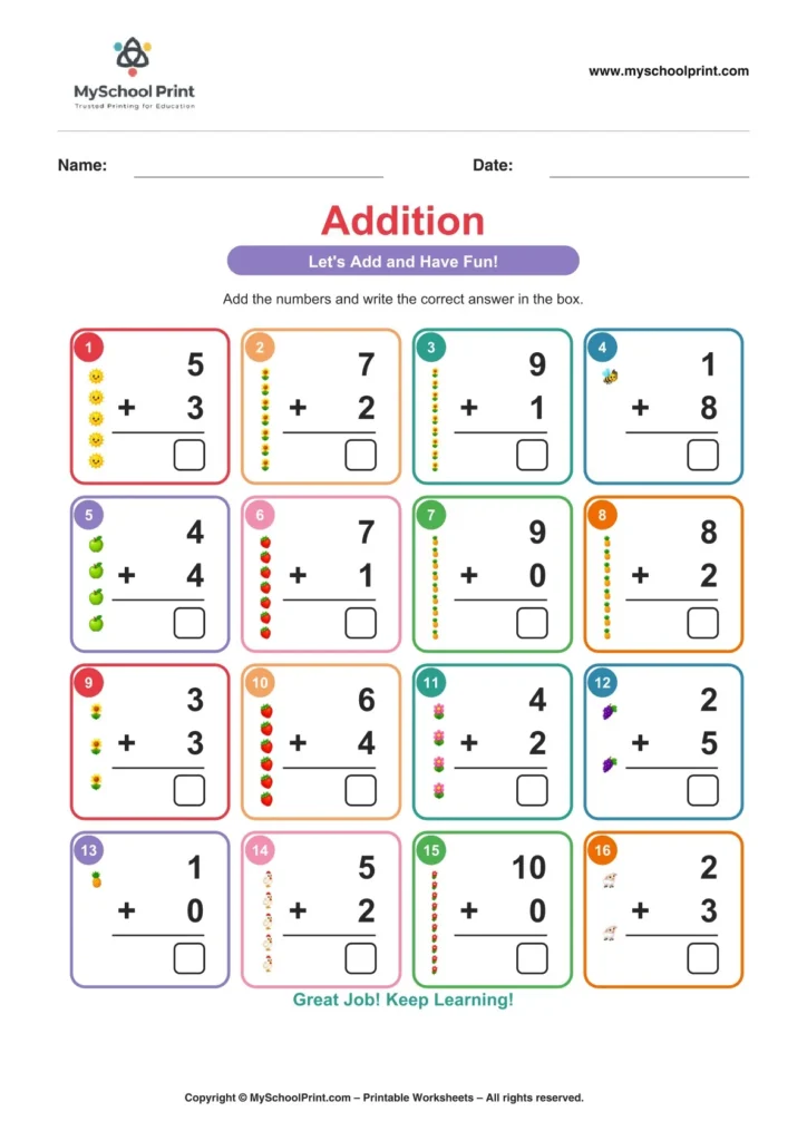 Kindergarten addition worksheet 06