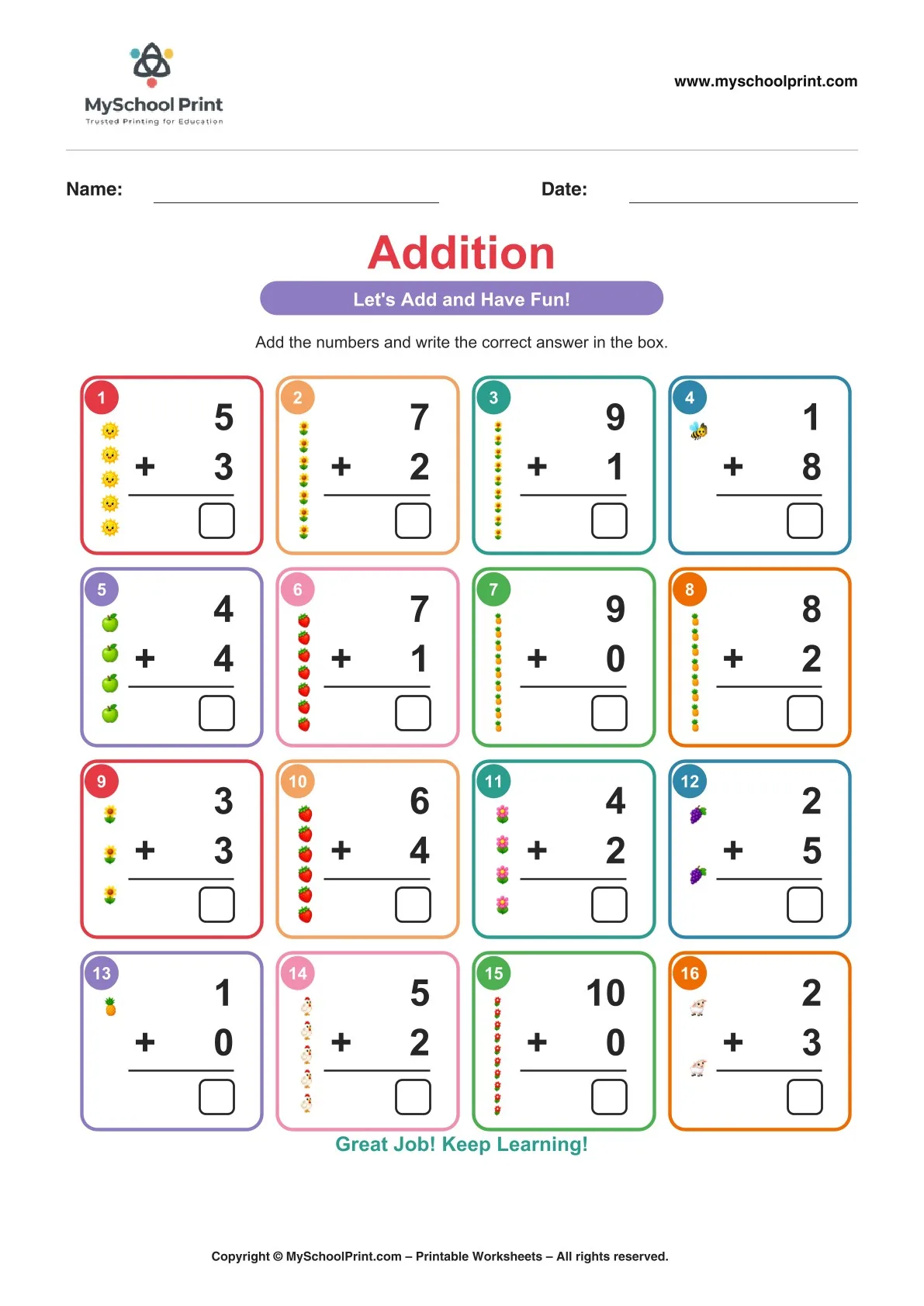 Kindergarten addition worksheet 06