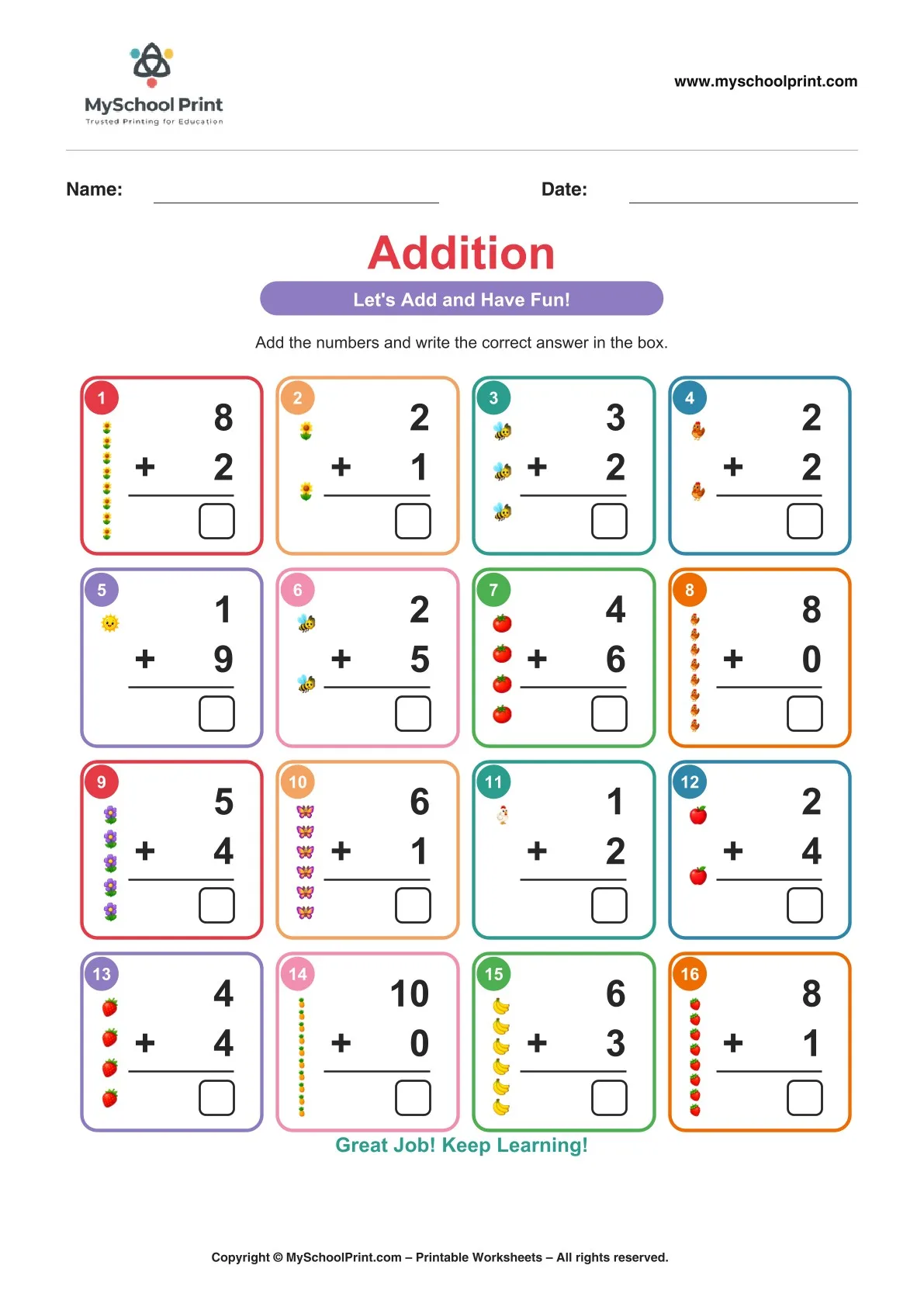 Kindergarten addition worksheet 07