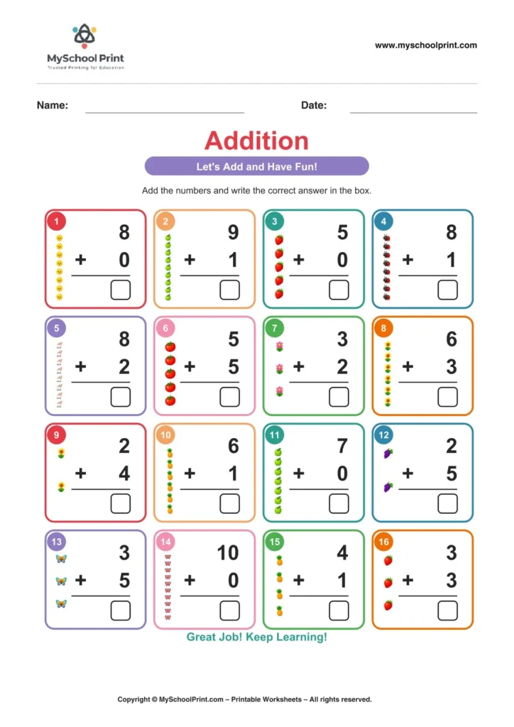 Kindergarten addition worksheet 08
