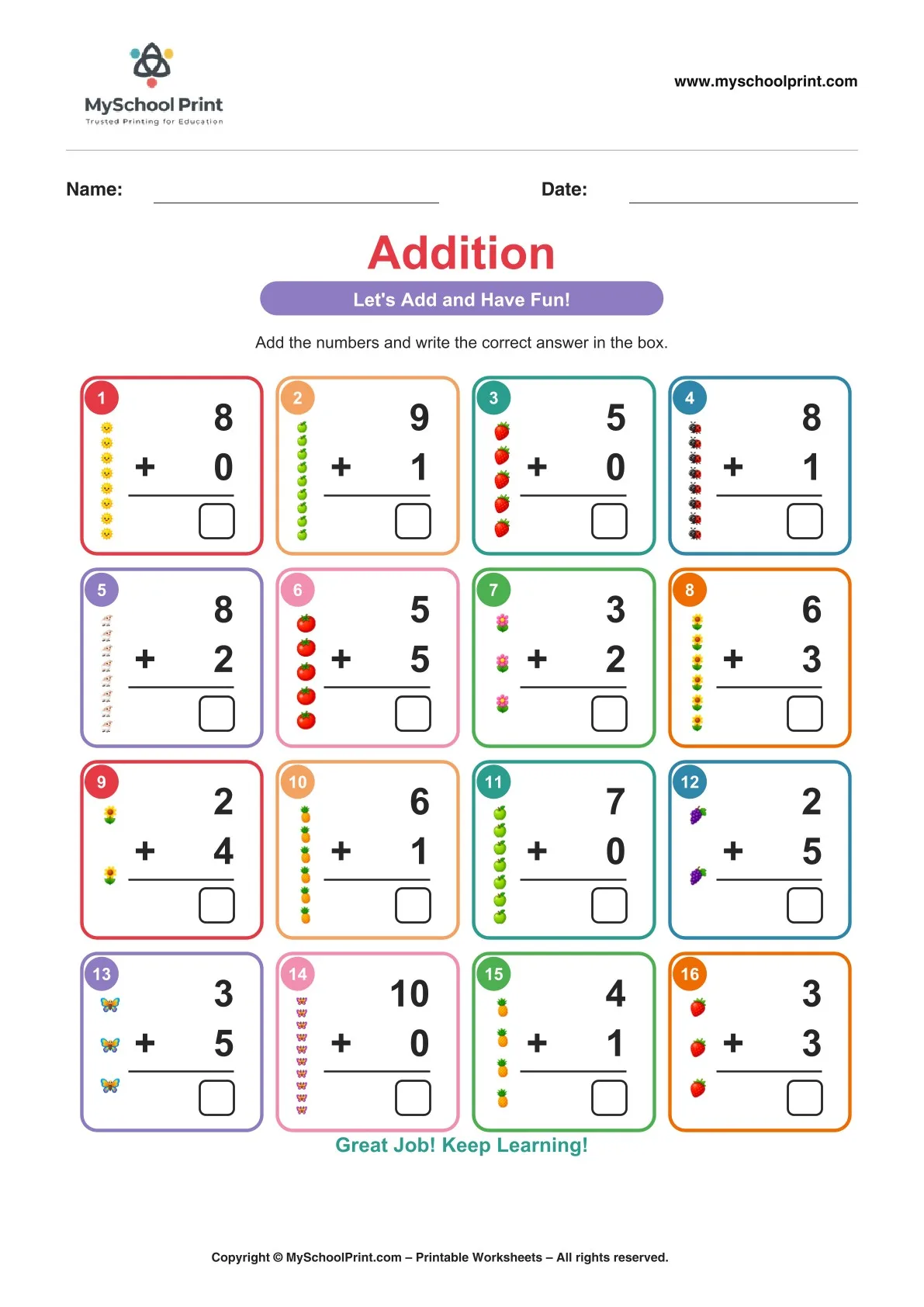 Kindergarten addition worksheet 08