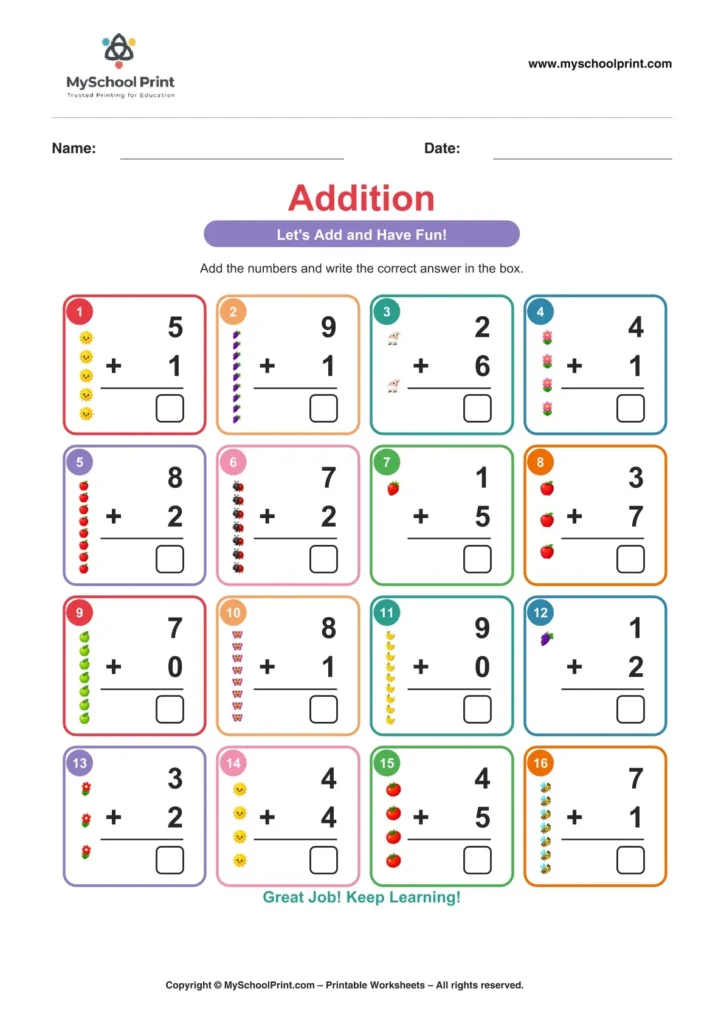 Kindergarten addition worksheet 09
