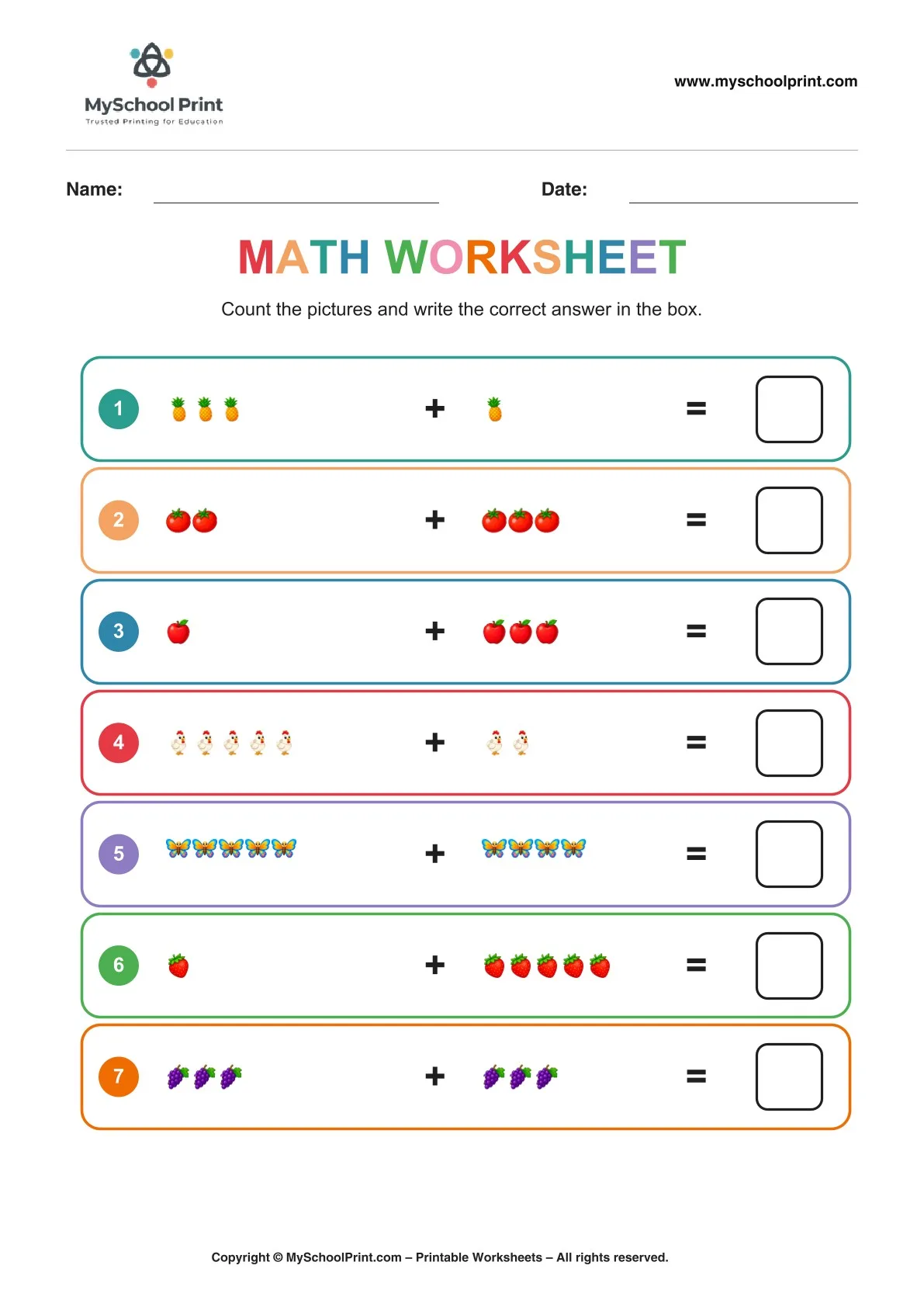 Kindergarten addition worksheet 11