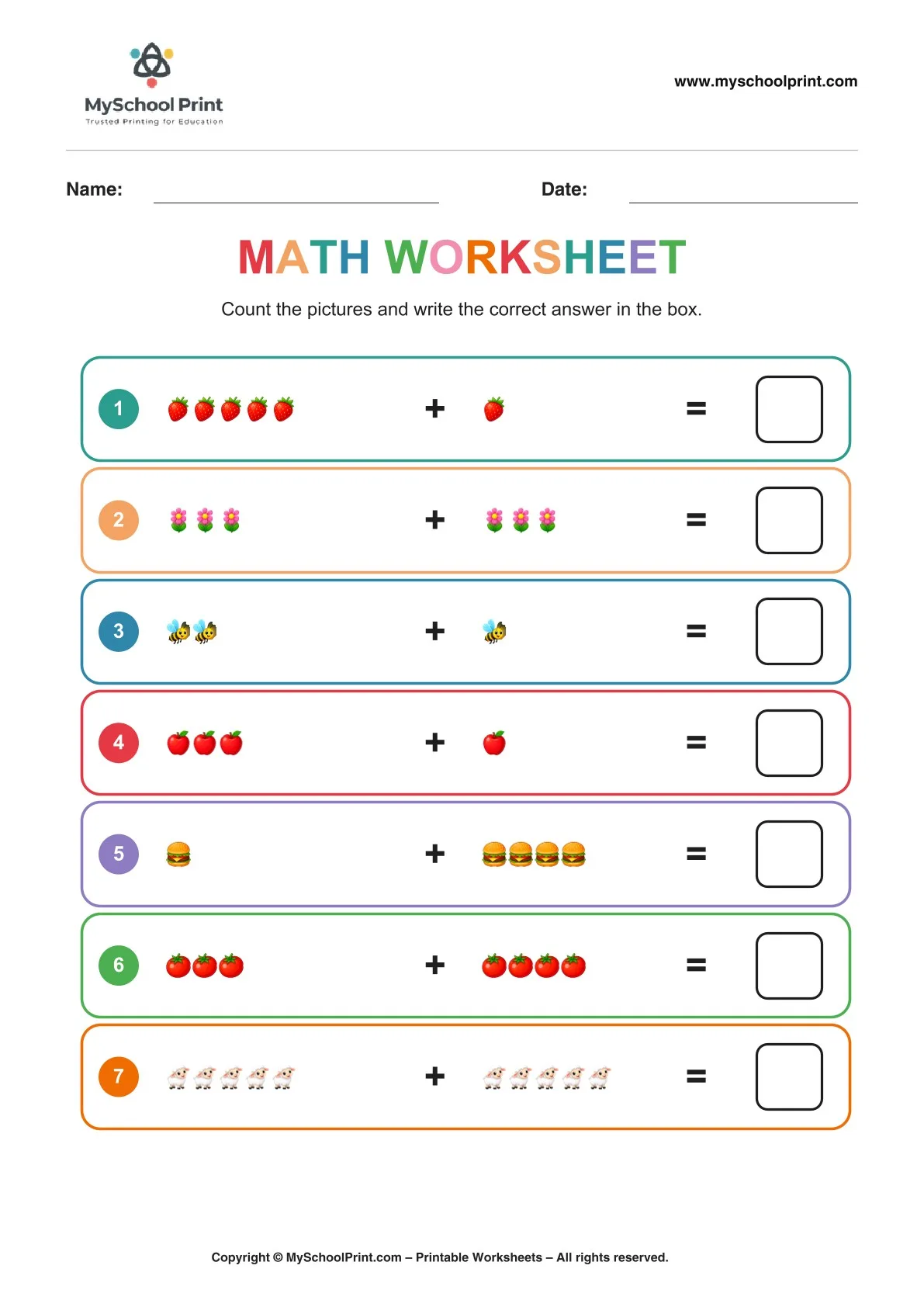 Kindergarten addition worksheet 12