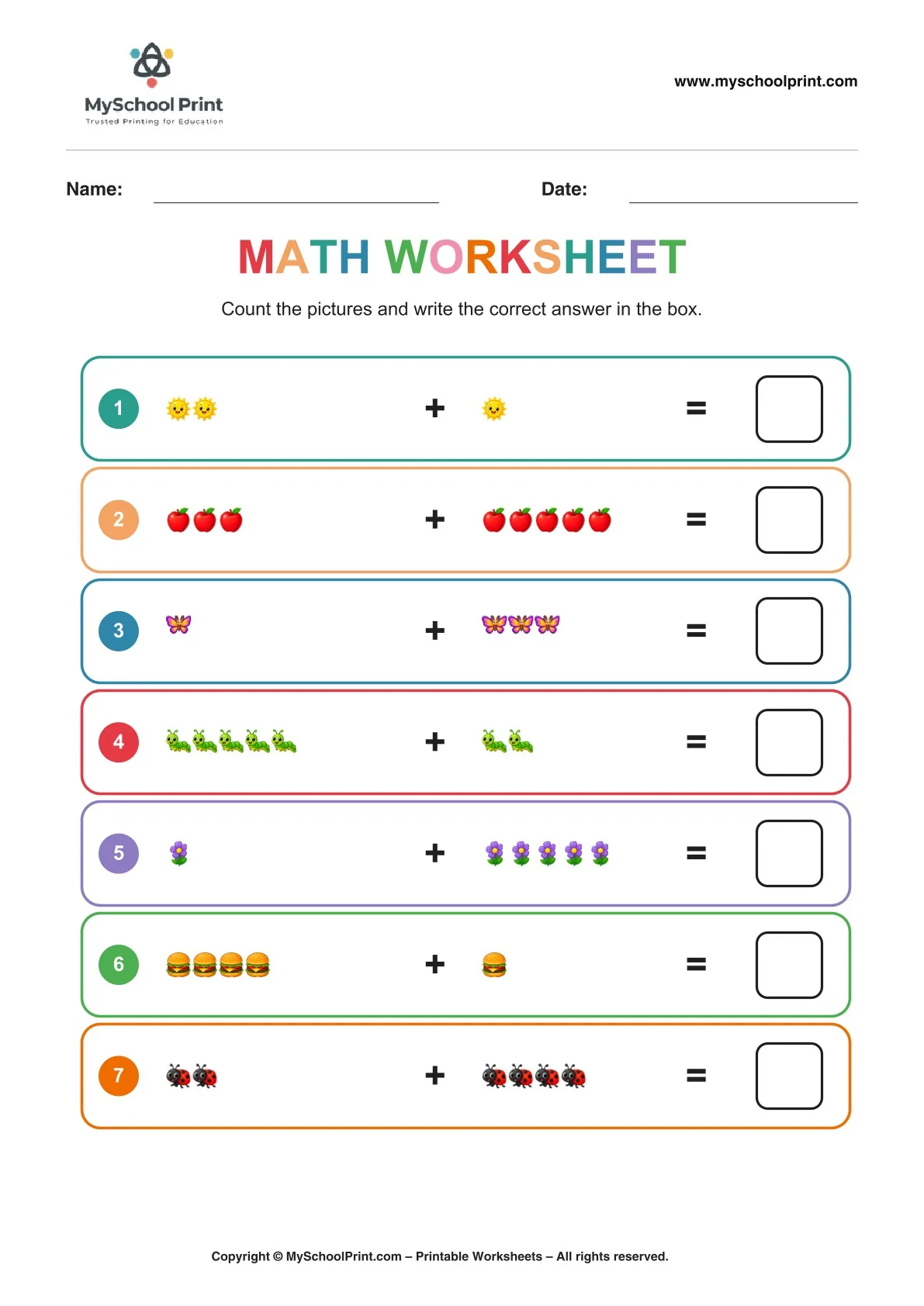 Kindergarten addition worksheet 13