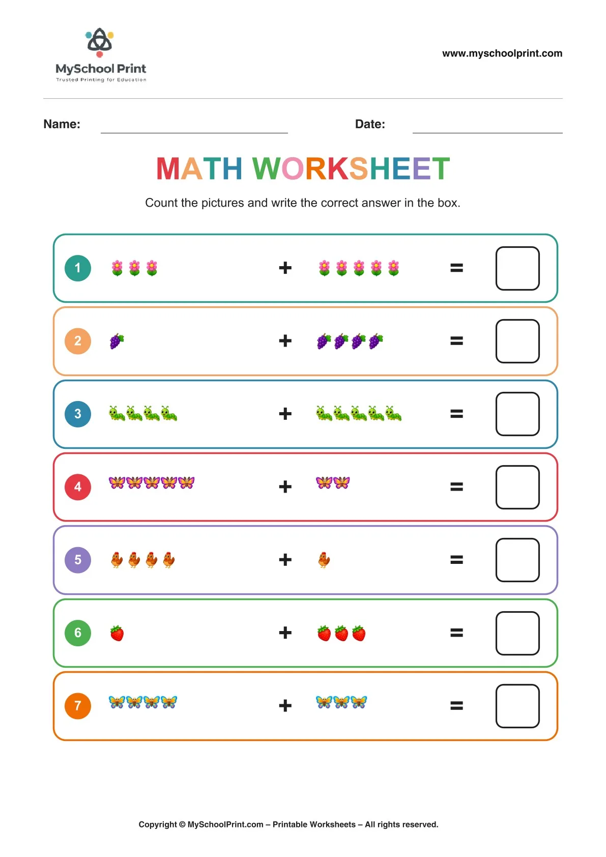 Kindergarten addition worksheet 14