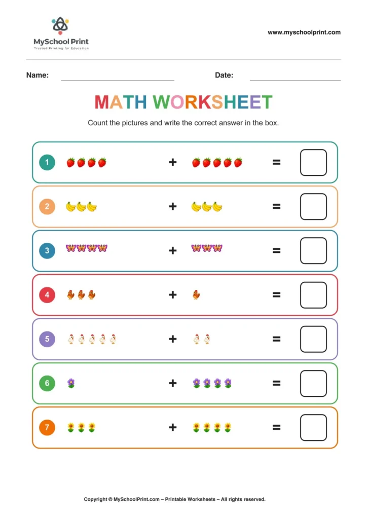 Kindergarten addition worksheet 15