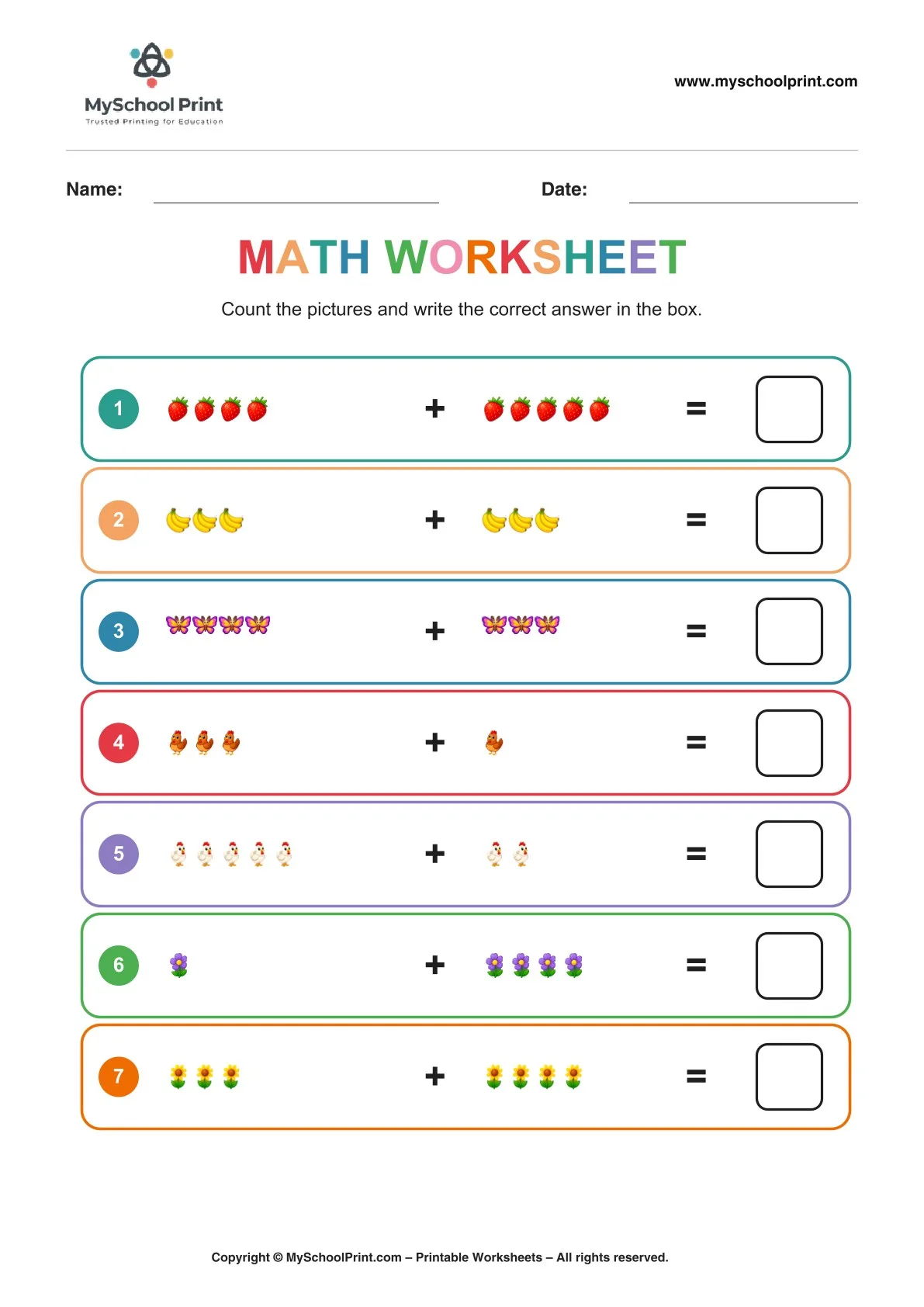 Kindergarten addition worksheet 15