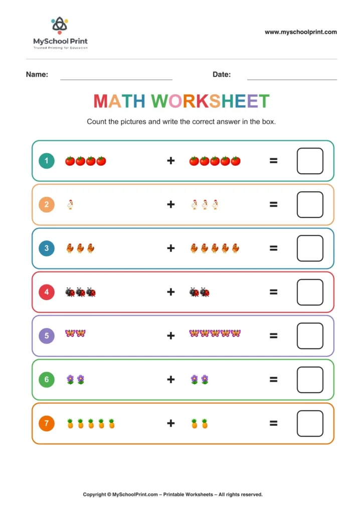 Kindergarten addition worksheet 16