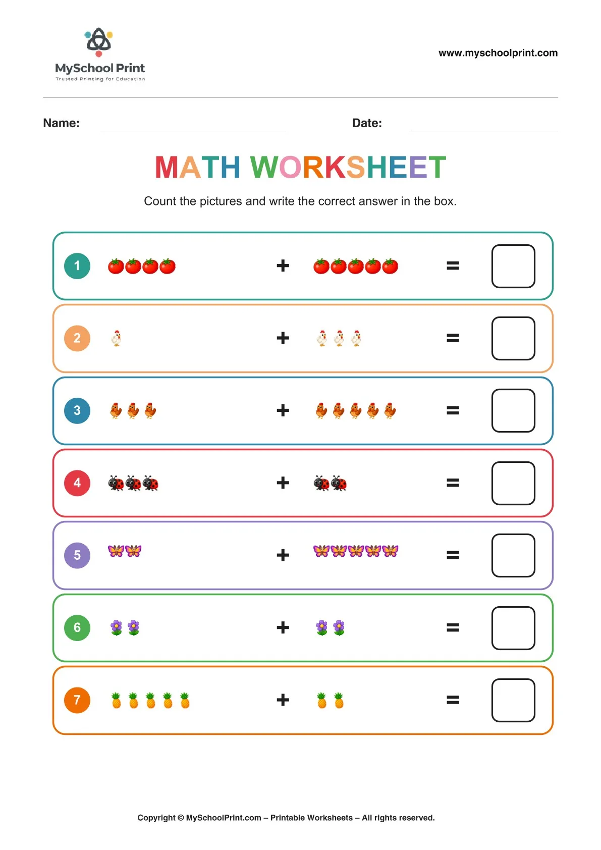 Kindergarten addition worksheet 16