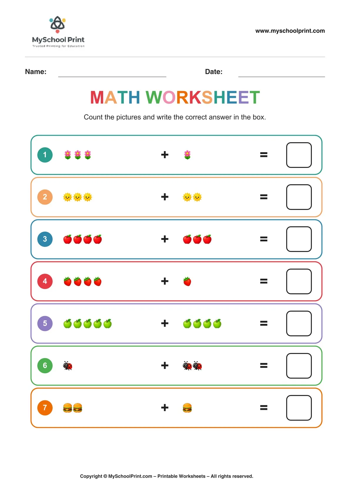 Kindergarten addition worksheet 17