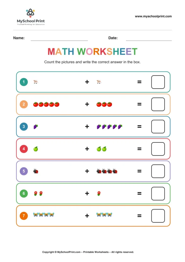 Kindergarten addition worksheet 19