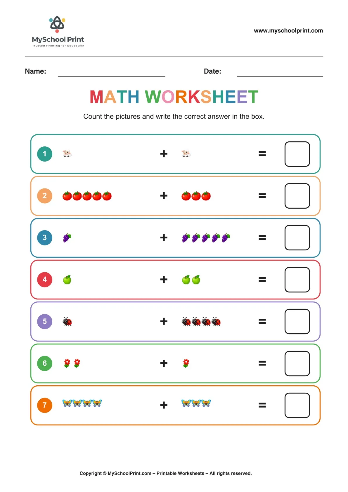 Kindergarten addition worksheet 19