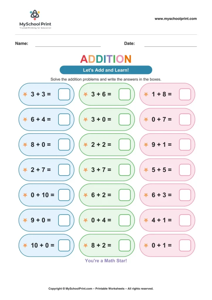 Kindergarten addition worksheet 21