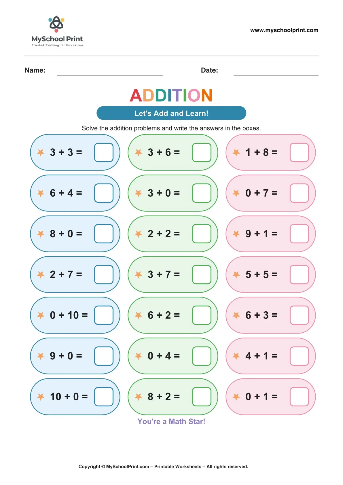 Kindergarten addition worksheet 21