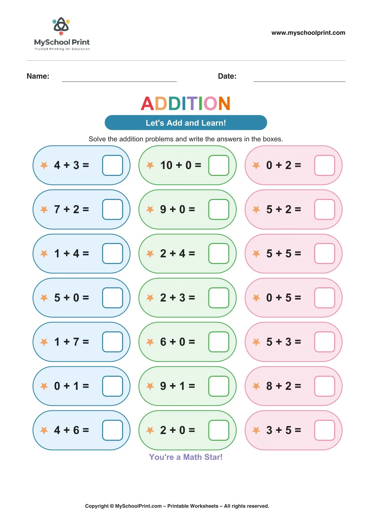 Kindergarten addition worksheet 22