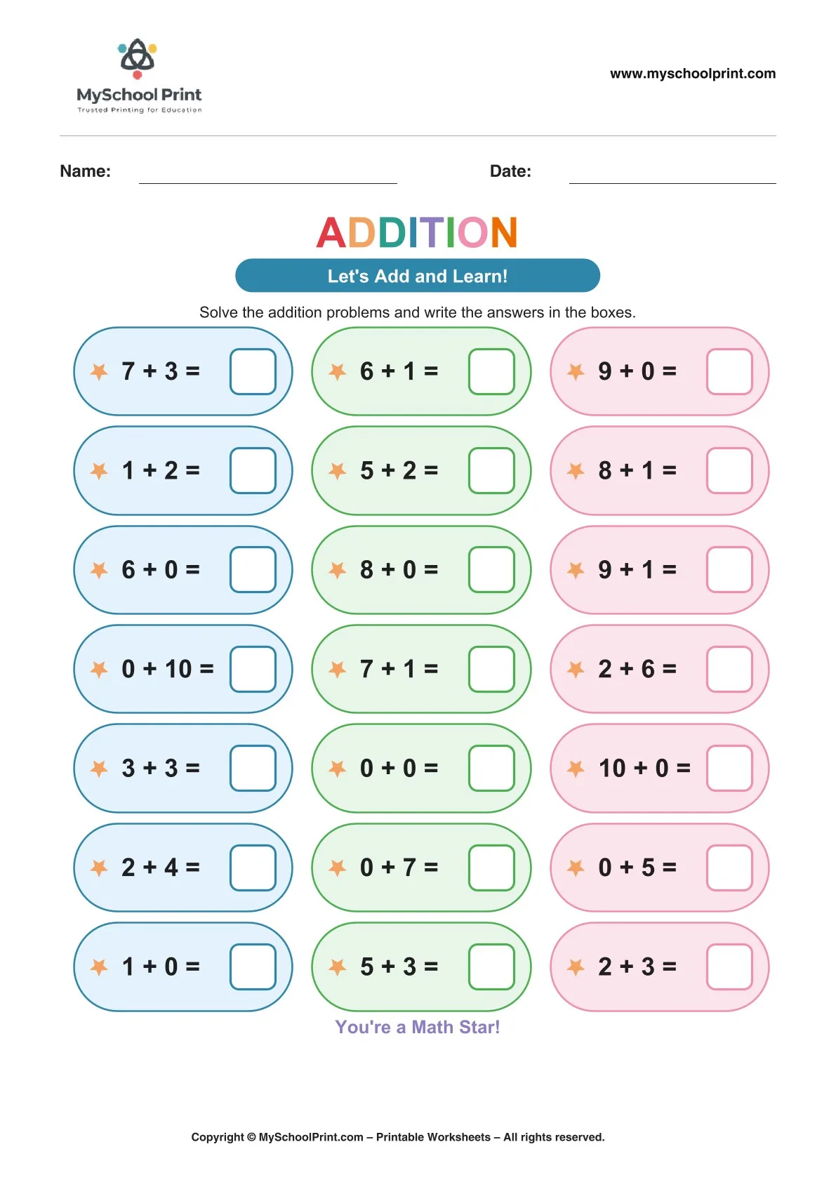 Kindergarten addition worksheet 24