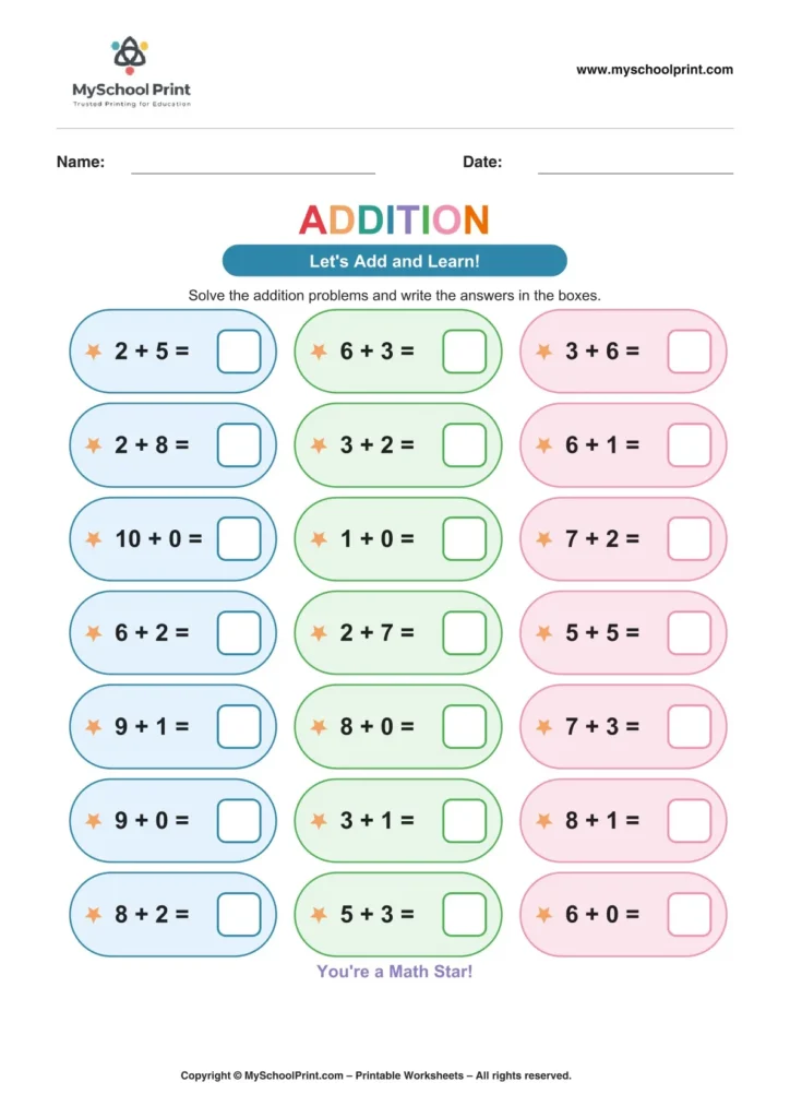Kindergarten addition worksheet 25