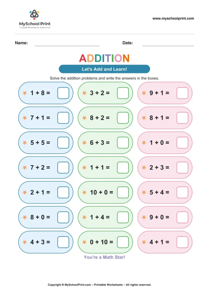 Kindergarten addition worksheet 29