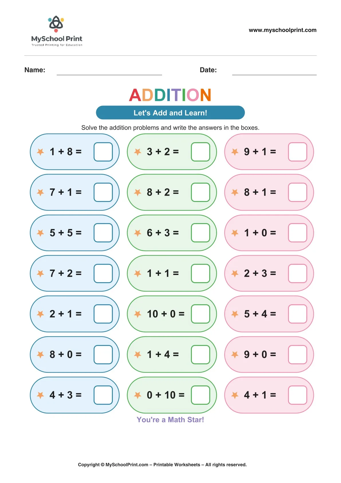 Kindergarten addition worksheet 29