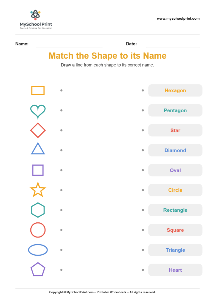 shape to name matching worksheet 1 for preschool and kindergarten