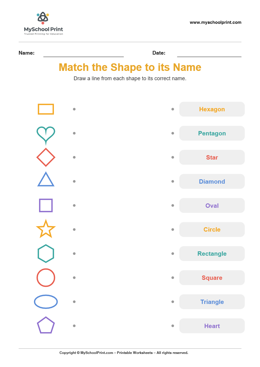 shape to name matching worksheet 1 for preschool and kindergarten