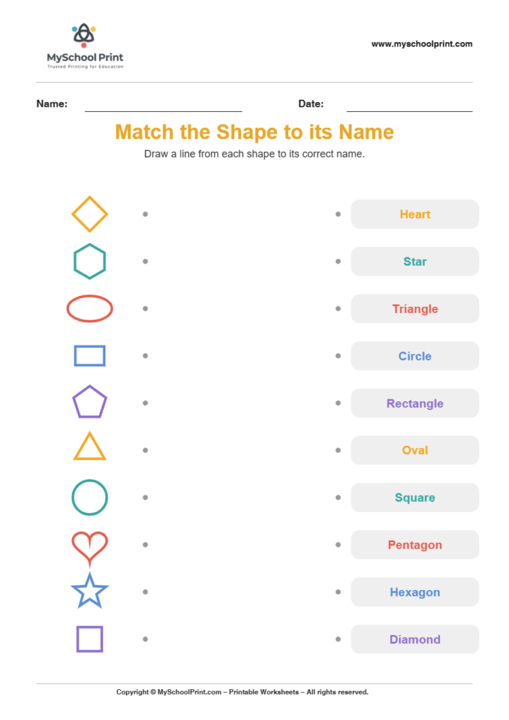 shape to name matching worksheet 10 for preschool and kindergarten