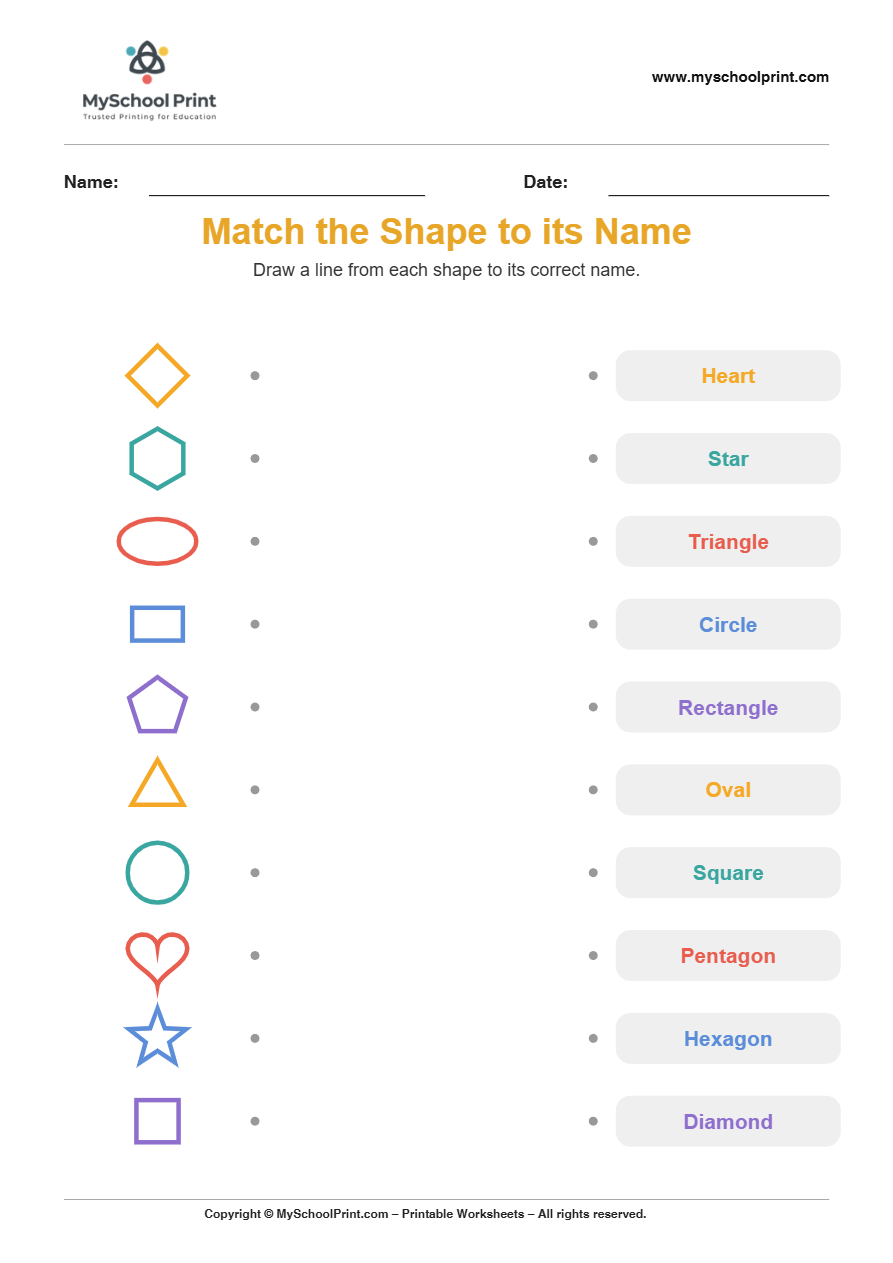 shape to name matching worksheet 10 for preschool and kindergarten