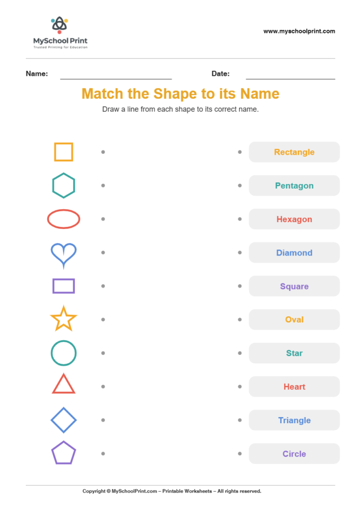 shape to name matching worksheet 11 for preschool and kindergarten