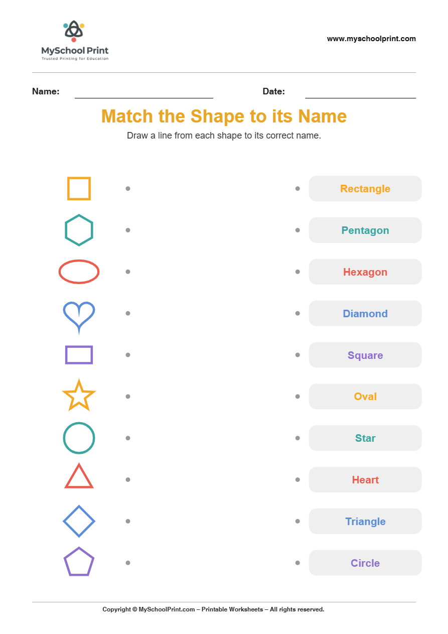 shape to name matching worksheet 11 for preschool and kindergarten