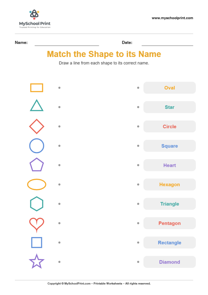 shape to name matching worksheet 12 for preschool and kindergarten