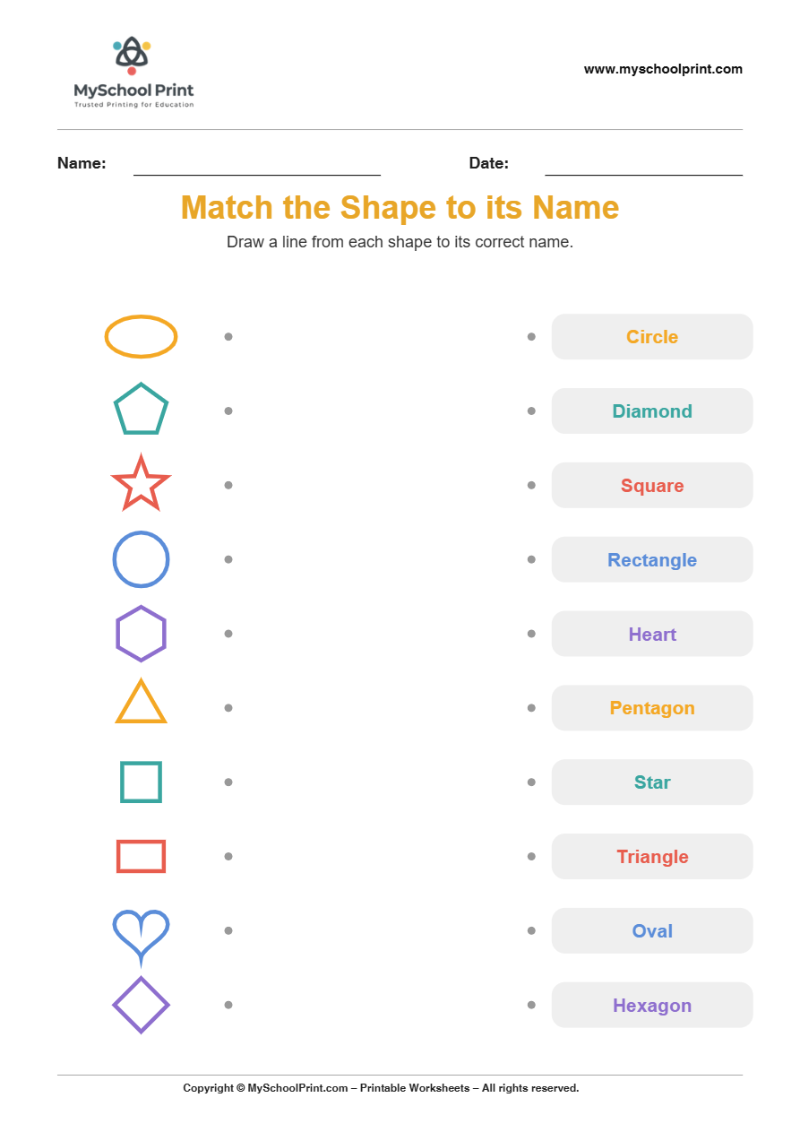 shape to name matching worksheet 13 for preschool and kindergarten