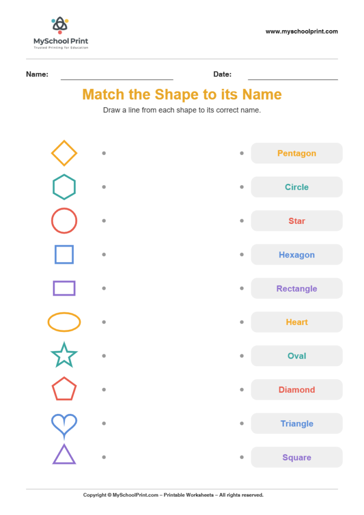 shape to name matching worksheet 14 for preschool and kindergarten