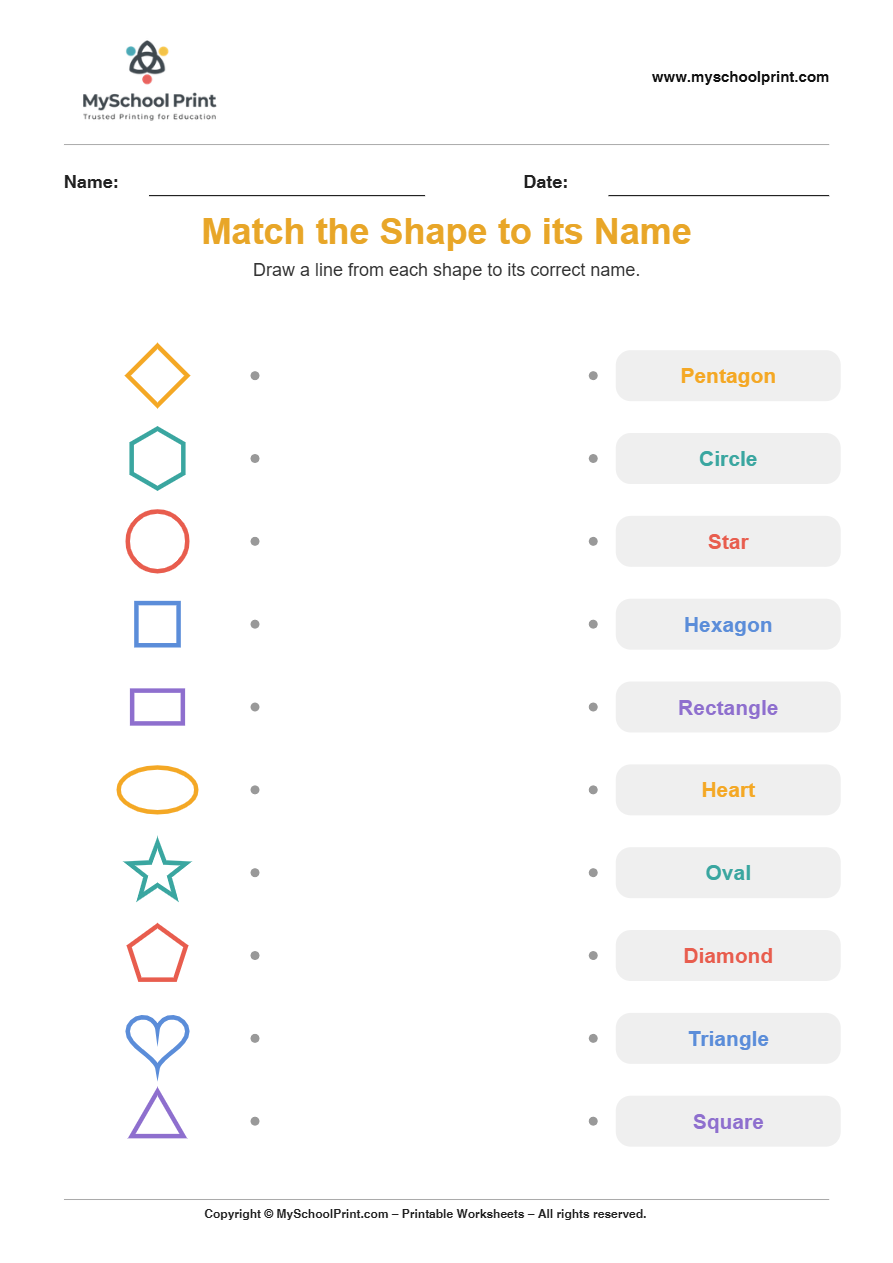 shape to name matching worksheet 14 for preschool and kindergarten