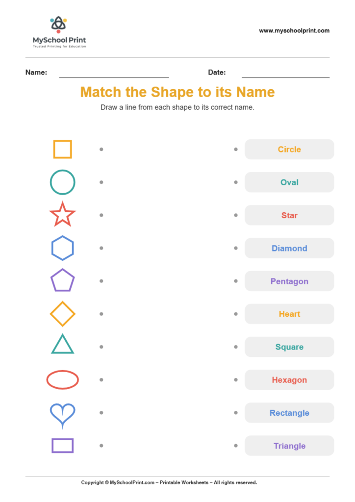 shape to name matching worksheet 15 for preschool and kindergarten