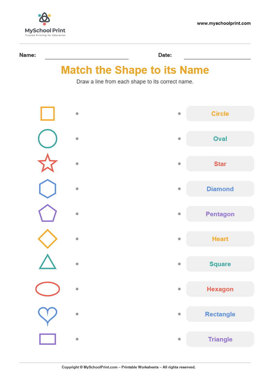 shape to name matching worksheet 15 for preschool and kindergarten