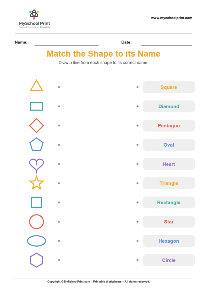 shape to name matching worksheet 16 for preschool and kindergarten