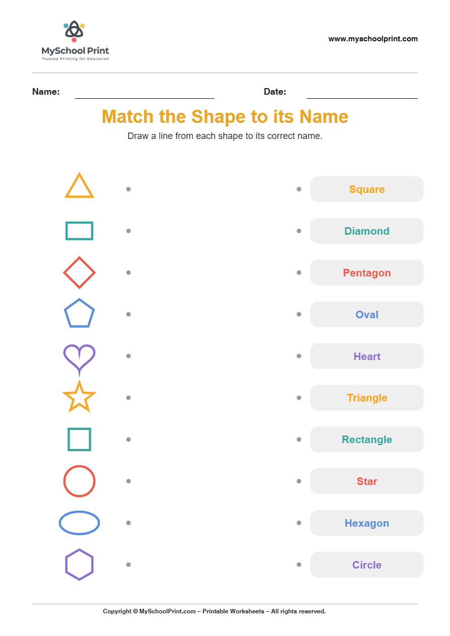 shape to name matching worksheet 16 for preschool and kindergarten
