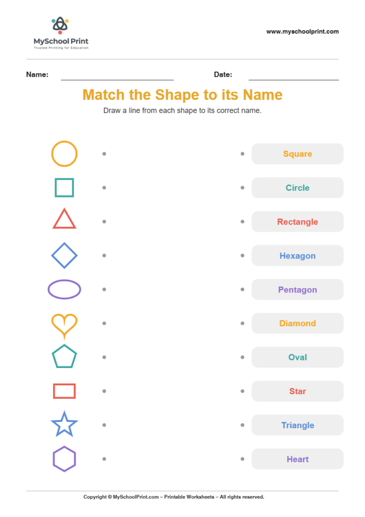 shape to name matching worksheet 17 for preschool and kindergarten