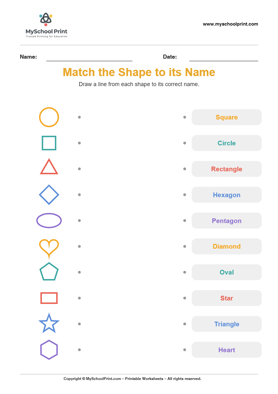 shape to name matching worksheet 17 for preschool and kindergarten