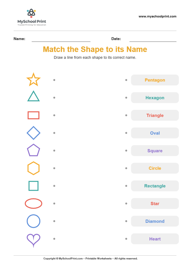 shape to name matching worksheet 18 for preschool and kindergarten