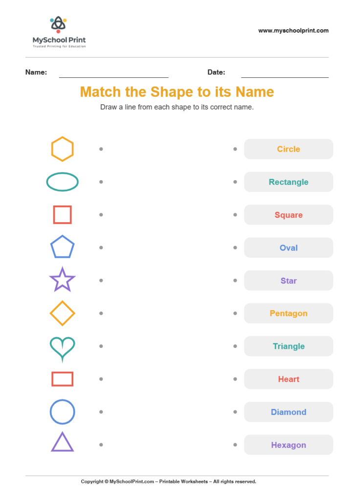 shape to name matching worksheet 19 for preschool and kindergarten