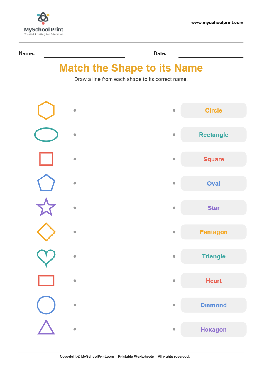 shape to name matching worksheet 19 for preschool and kindergarten