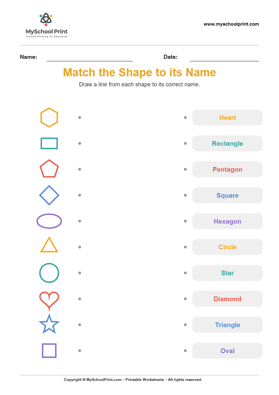 shape to name matching worksheet 2 for preschool and kindergarten