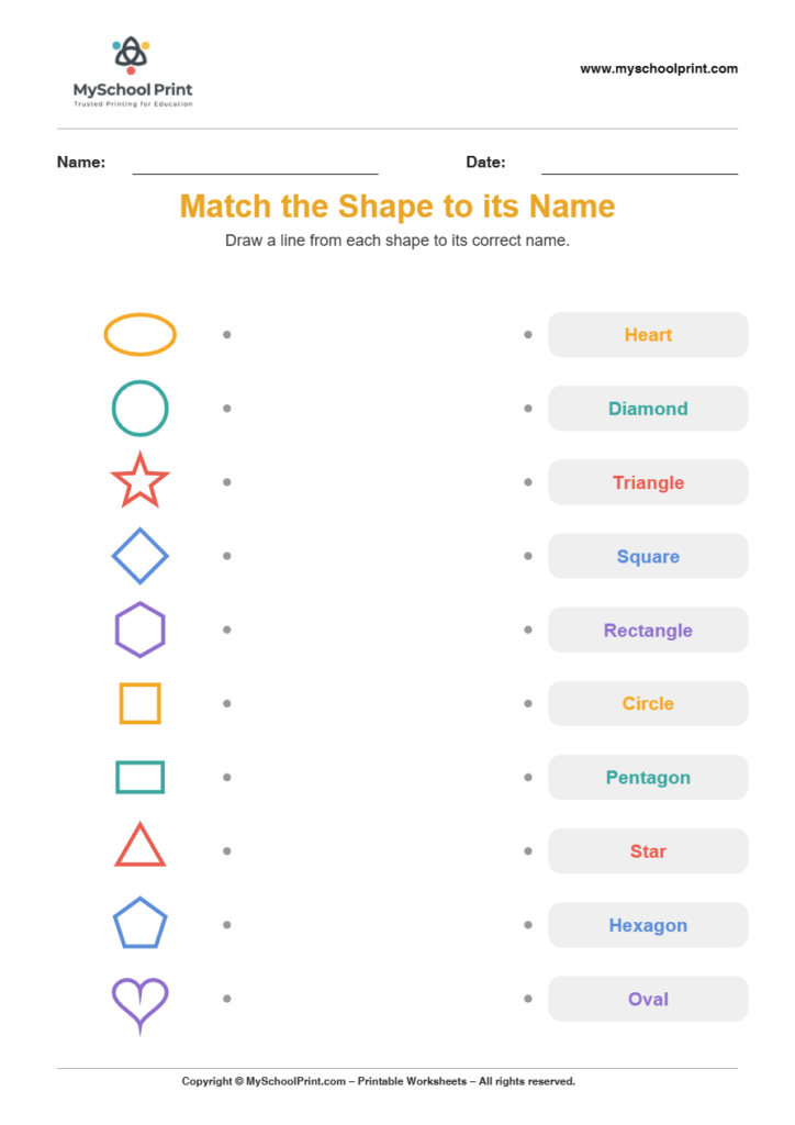 shape to name matching worksheet 20 for preschool and kindergarten