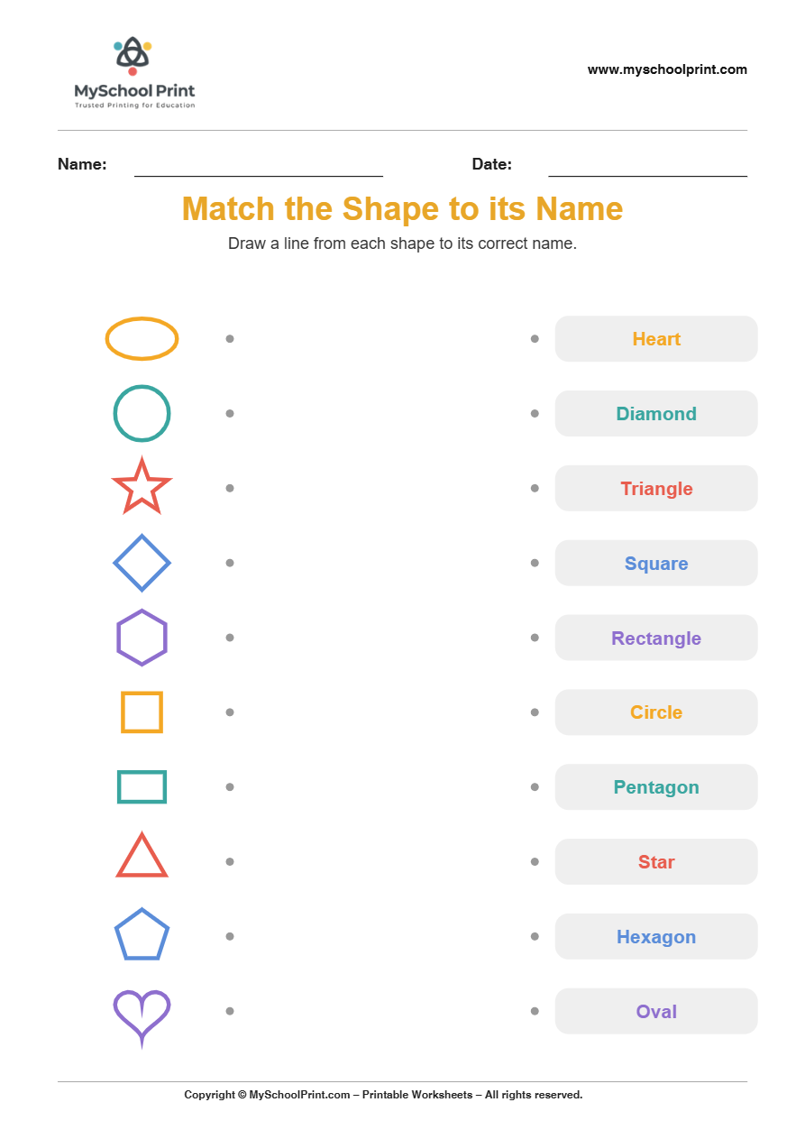 shape to name matching worksheet 20 for preschool and kindergarten