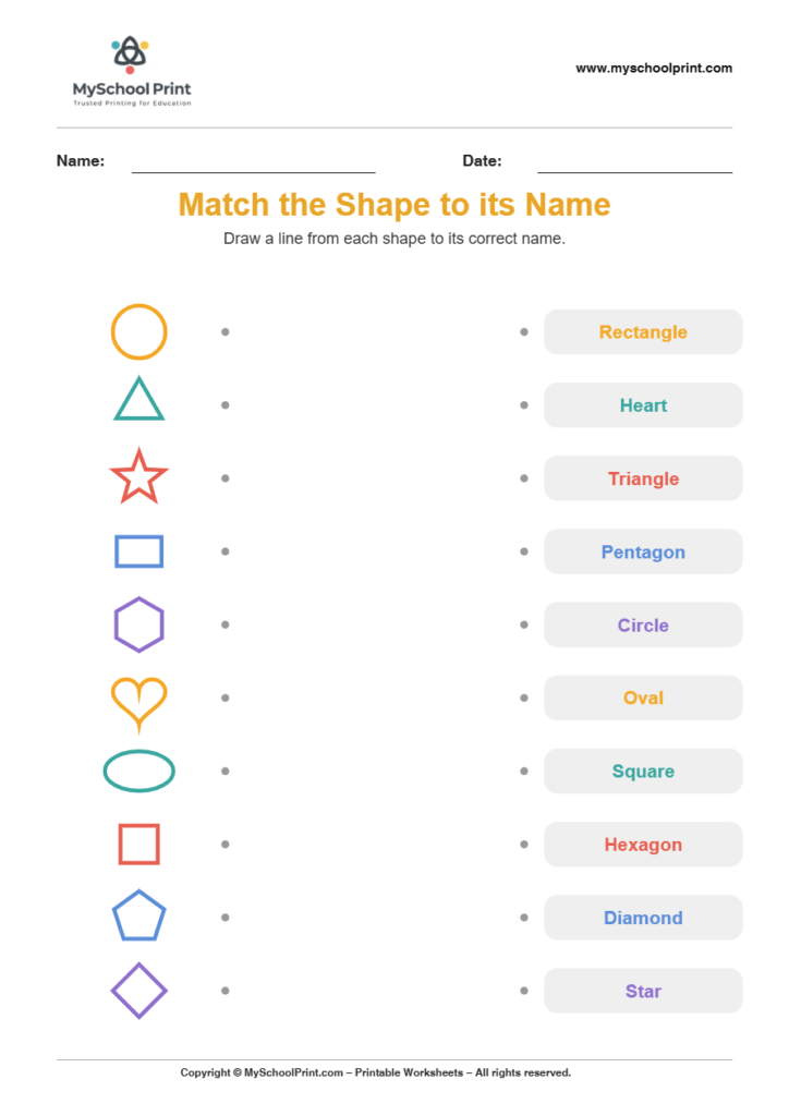 shape to name matching worksheet 3 for preschool and kindergarten