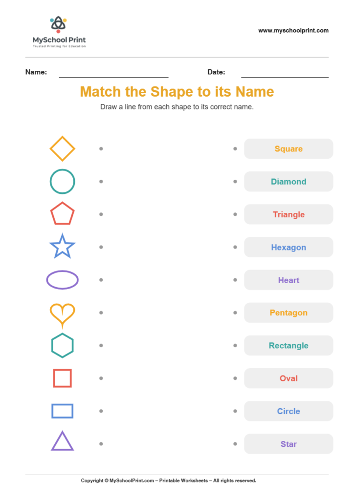 shape to name matching worksheet 4 for preschool and kindergarten